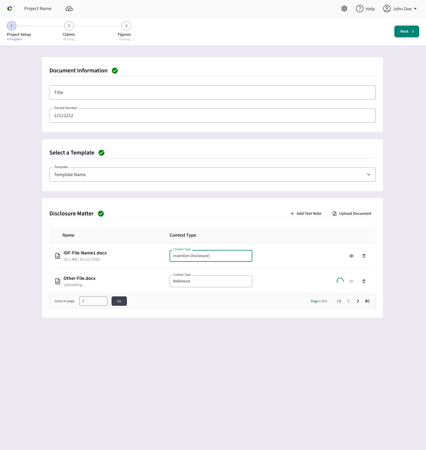 Version 2 screenshot of the Project Setup step in a cloud-native step-by-step wizard